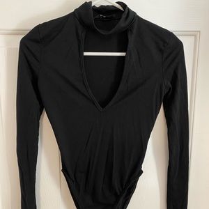 Black Long Sleeve Choker Bodysuit